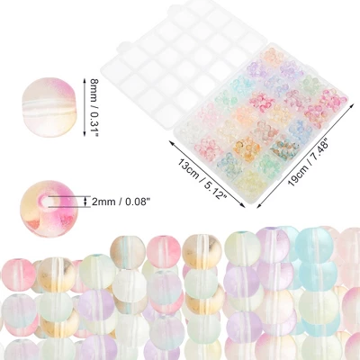 Unique Bargains Glass Beads For Bracelets 8mm Assorted Colors For Making Bracelet Making And DIY Crafts 480Pcs