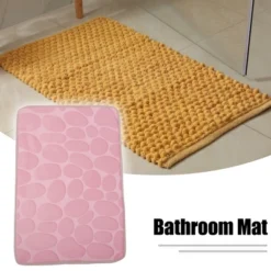 Unique Bargains Bathroom Rugs Polyester Bath Mat Machine Washable Pink Cobblestone Pattern 23.62"x15.75"